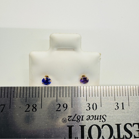 3 Pairs of Sterling Silver Stud Earrings Bundle - Purple, Blue, Silver - Picture 4 of 5